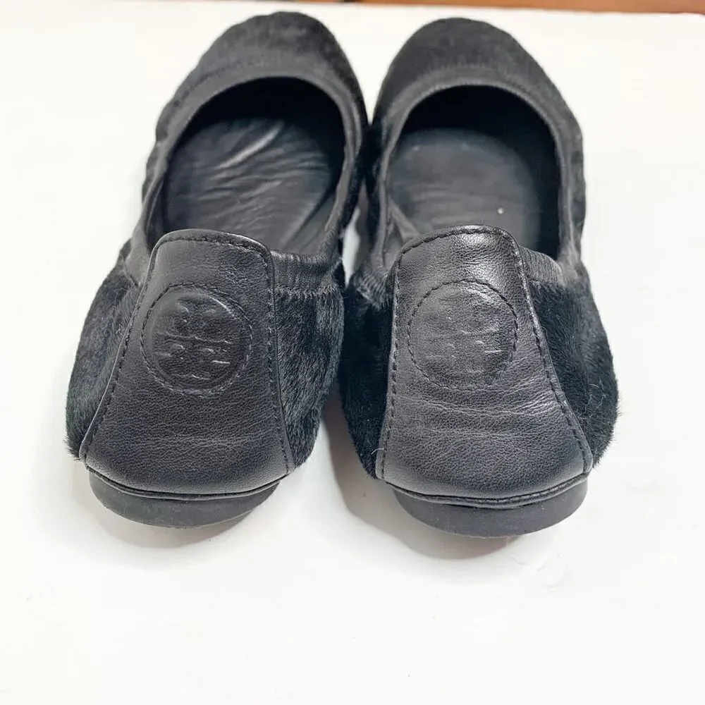Tory Burch Eddie w/Binding- Haircalf/Mestico in Black Ballet Flats Women’s 6.5 M